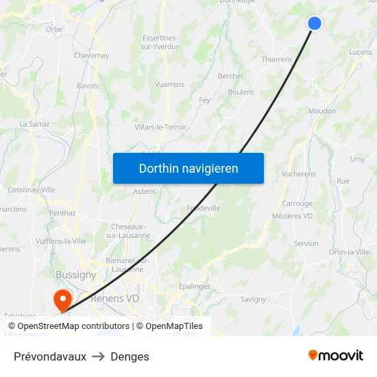 Prévondavaux to Denges map