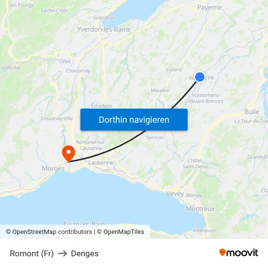 Romont (Fr) to Denges map