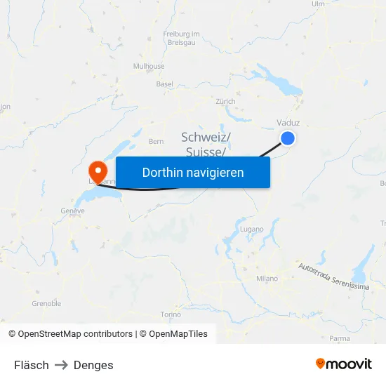 Fläsch to Denges map