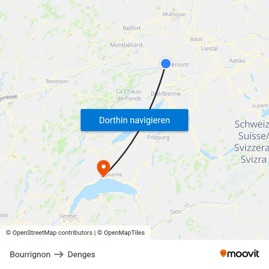 Bourrignon to Denges map