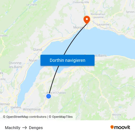 Machilly to Denges map
