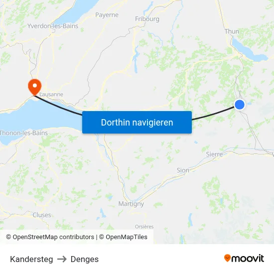 Kandersteg to Denges map