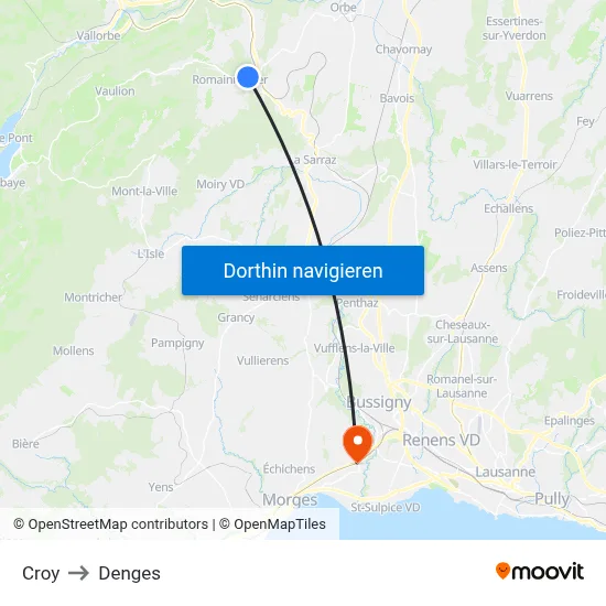 Croy to Denges map