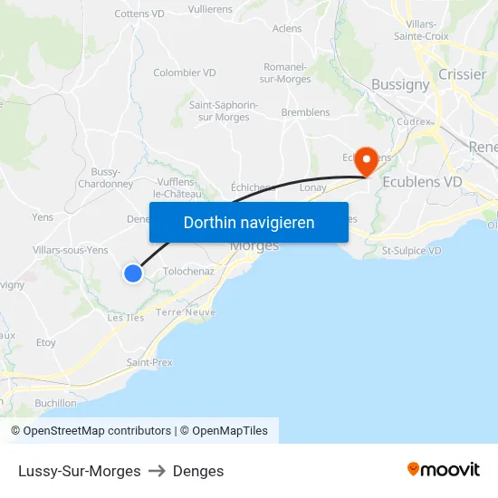 Lussy-Sur-Morges to Denges map