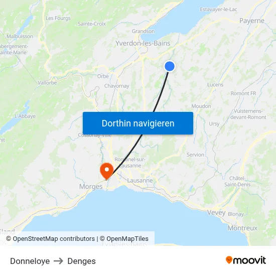 Donneloye to Denges map