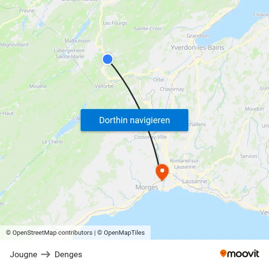 Jougne to Denges map