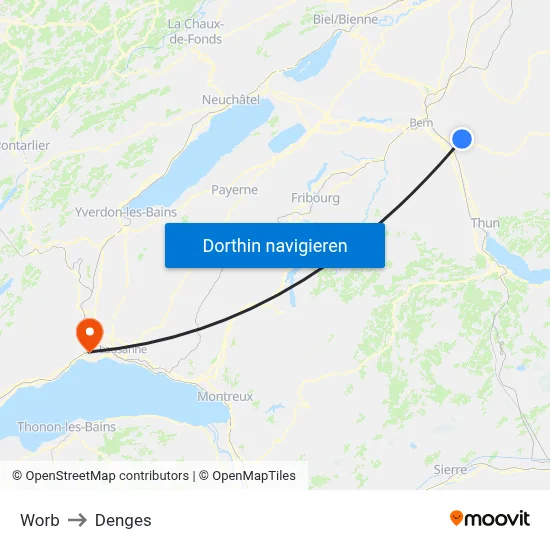 Worb to Denges map