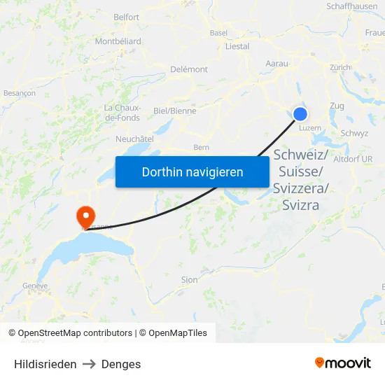 Hildisrieden to Denges map