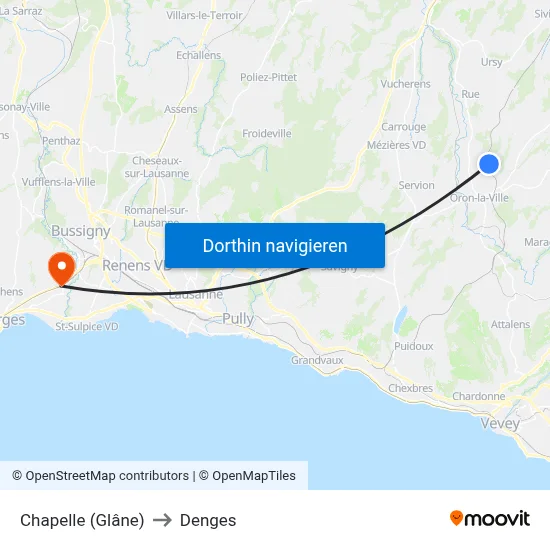 Chapelle (Glâne) to Denges map