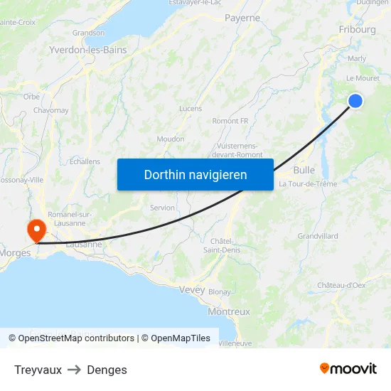 Treyvaux to Denges map