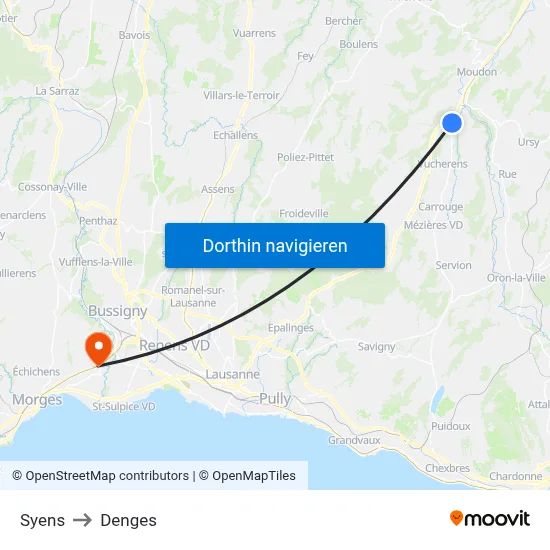Syens to Denges map