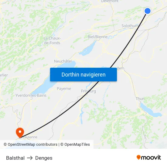Balsthal to Denges map
