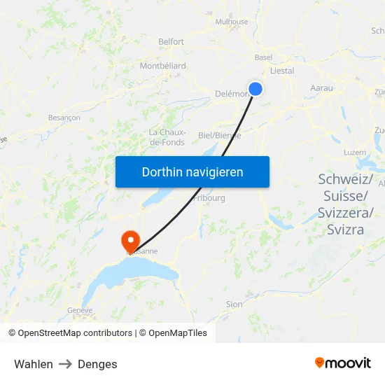 Wahlen to Denges map