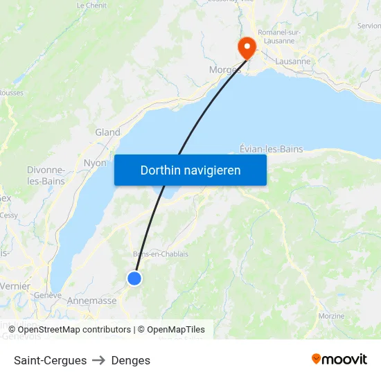 Saint-Cergues to Denges map