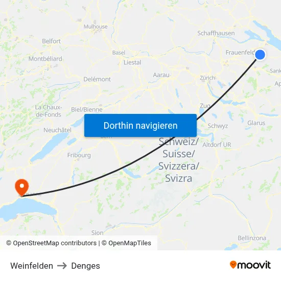 Weinfelden to Denges map