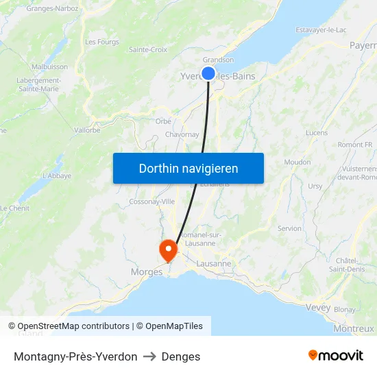 Montagny-Près-Yverdon to Denges map