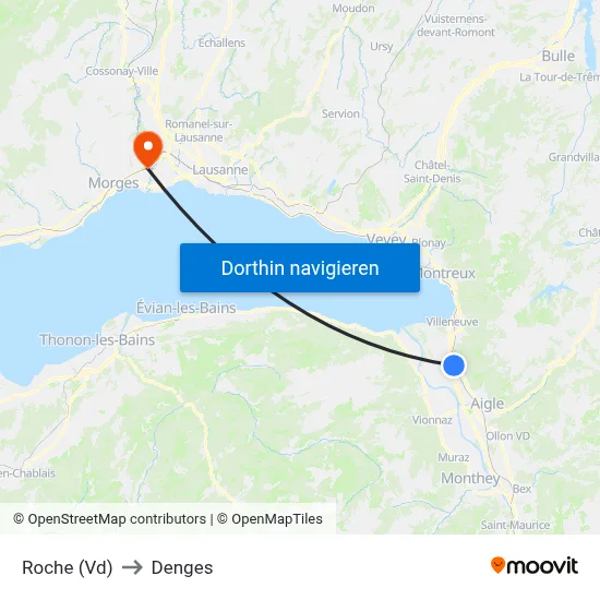 Roche (Vd) to Denges map