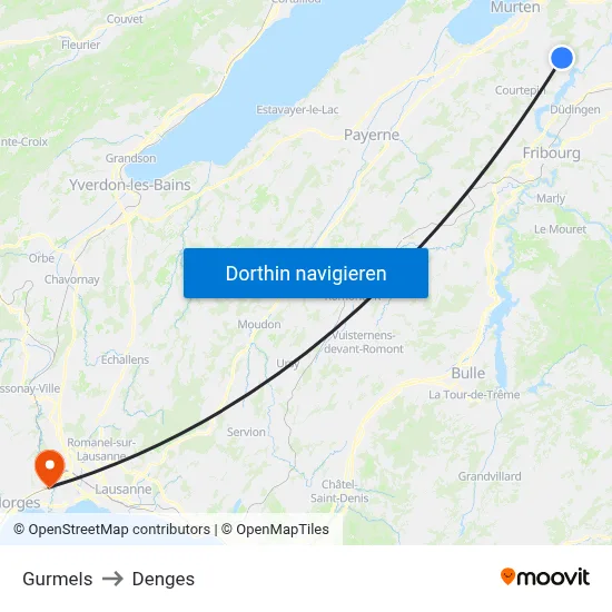 Gurmels to Denges map