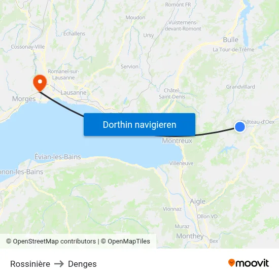 Rossinière to Denges map