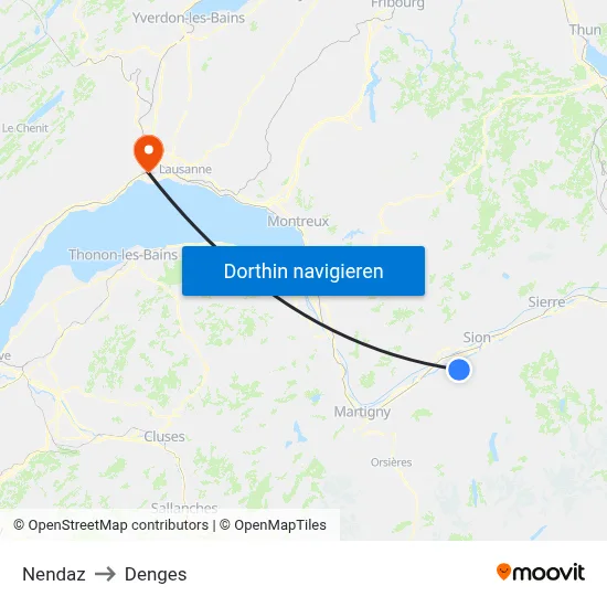 Nendaz to Denges map