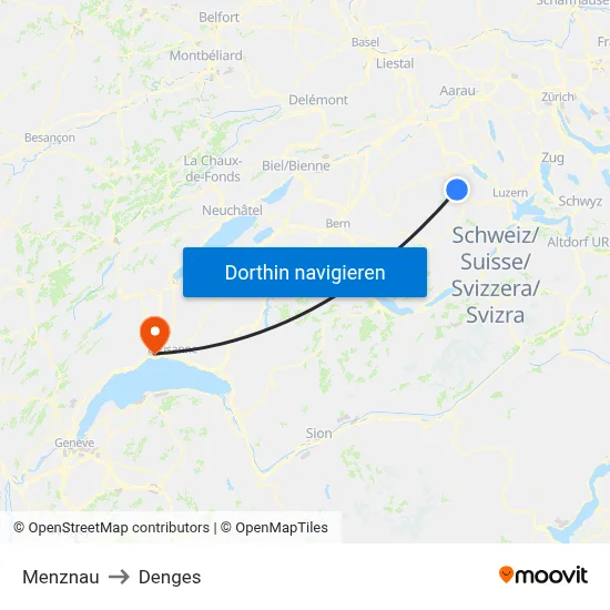Menznau to Denges map