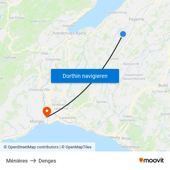 Ménières to Denges map
