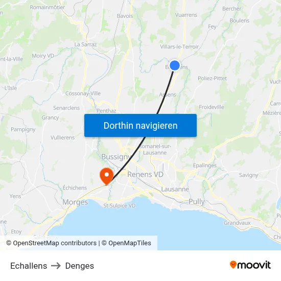 Echallens to Denges map