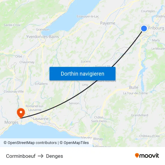 Corminboeuf to Denges map