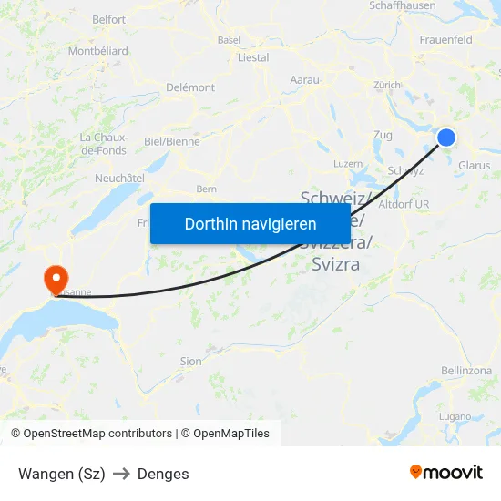 Wangen (Sz) to Denges map