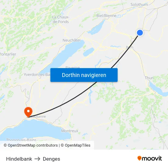 Hindelbank to Denges map