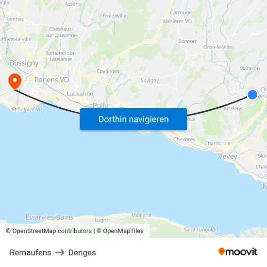 Remaufens to Denges map