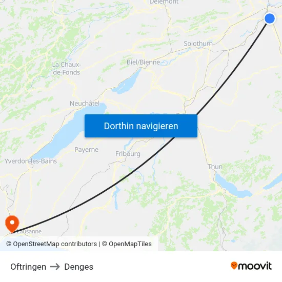 Oftringen to Denges map