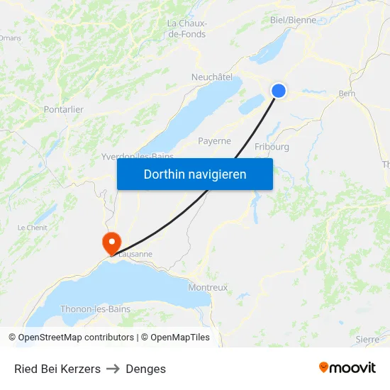 Ried Bei Kerzers to Denges map