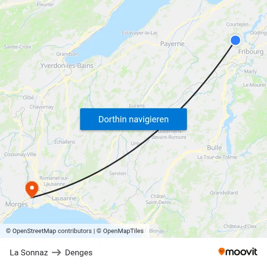 La Sonnaz to Denges map