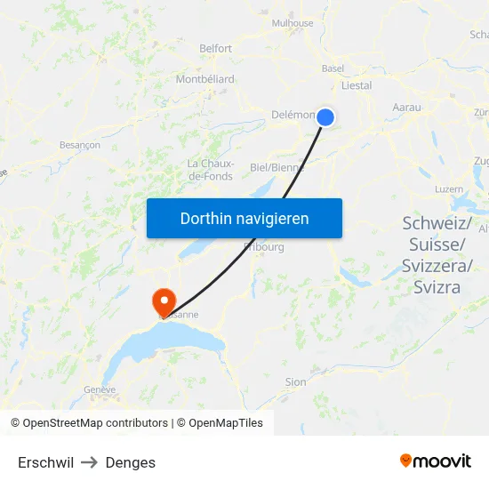 Erschwil to Denges map