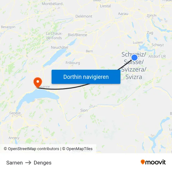Sarnen to Denges map