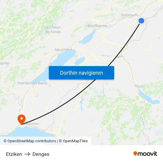 Etziken to Denges map