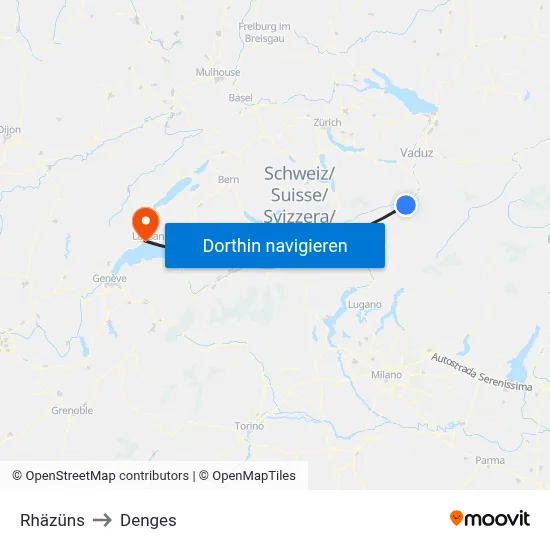 Rhäzüns to Denges map
