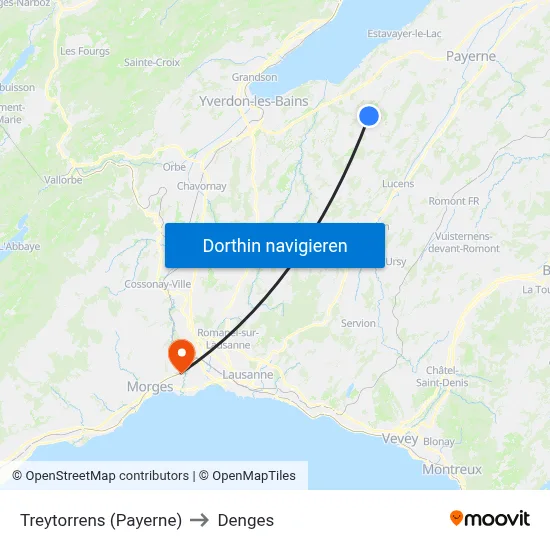 Treytorrens (Payerne) to Denges map