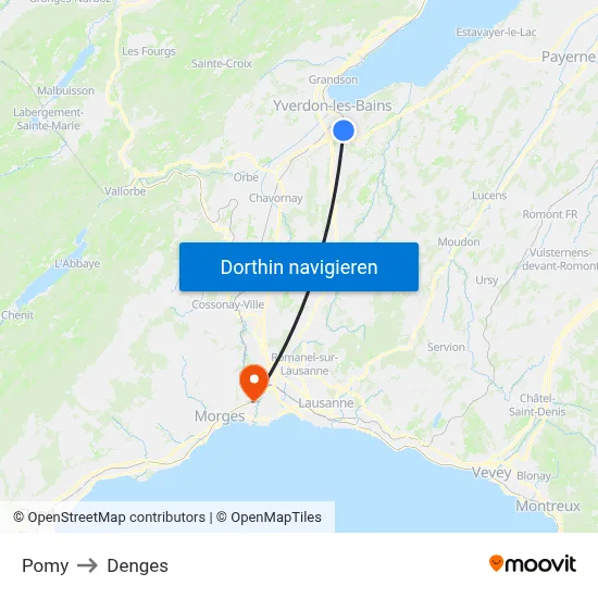 Pomy to Denges map
