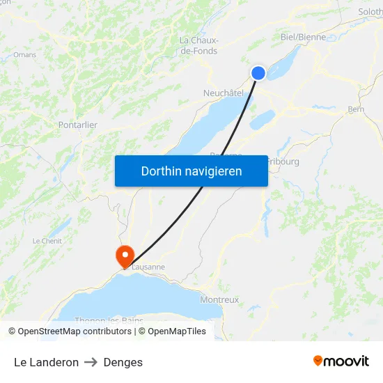 Le Landeron to Denges map
