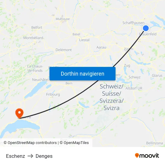 Eschenz to Denges map