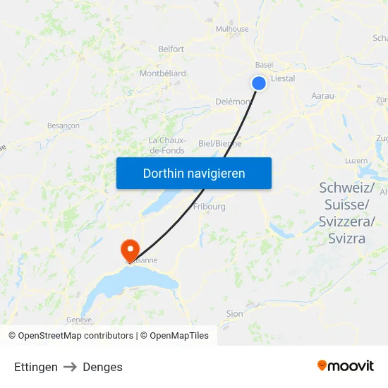 Ettingen to Denges map