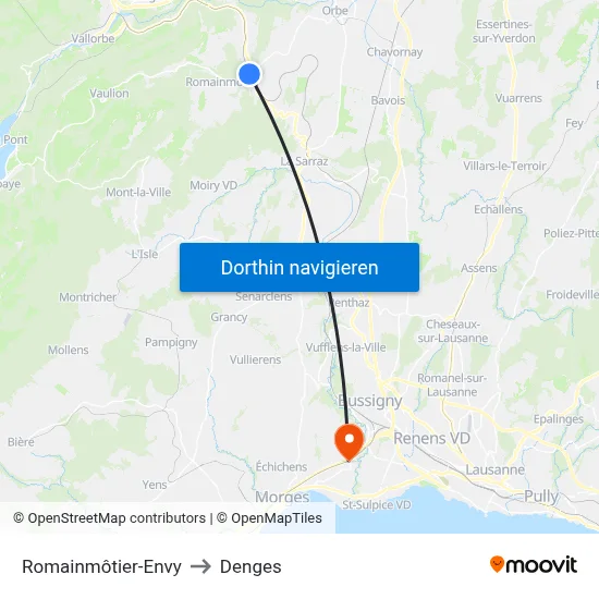 Romainmôtier-Envy to Denges map