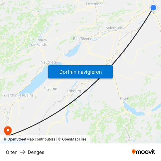 Olten to Denges map
