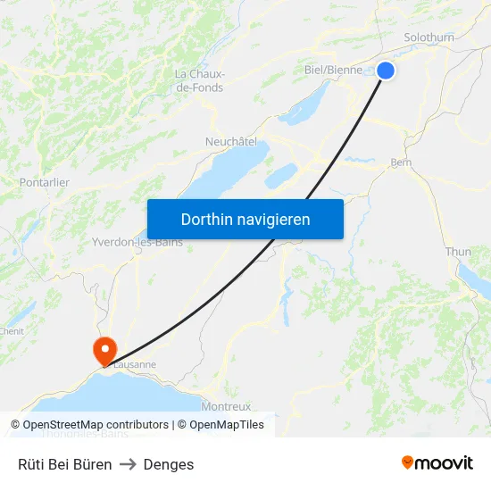Rüti Bei Büren to Denges map