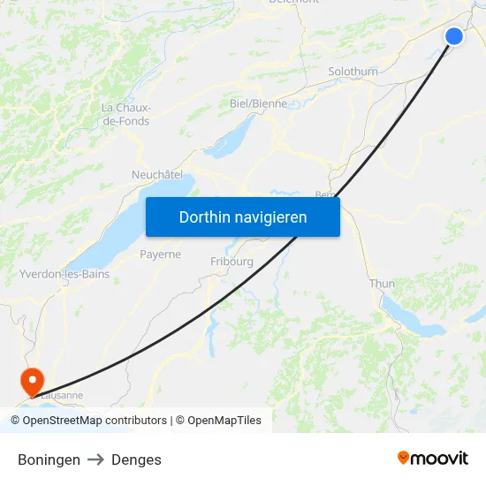 Boningen to Denges map