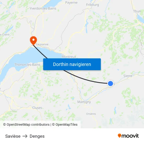 Savièse to Denges map