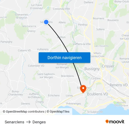 Senarclens to Denges map