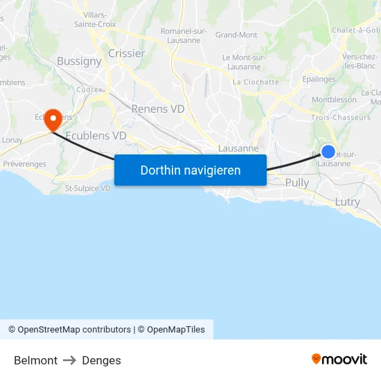 Belmont to Denges map